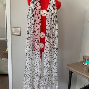 Extra long sheer scarf with black stars
